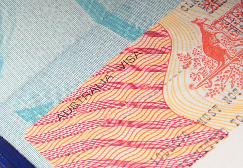 closeup of australian visa in passport