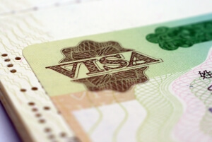 A visa stamp on a passport