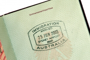 Immigration Australian visa stamp on a passport