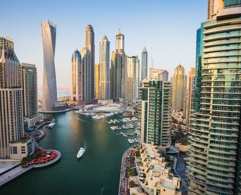 DUBAI, UAE - NOVEMBER 2: Dubai Marina. UAE. November 2, 2013. Dubai was the fastest developing city in the world between 2002 and 2008.