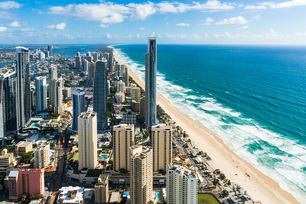 Aerial of Surfers Paradise city and beach Gold Coast Australia