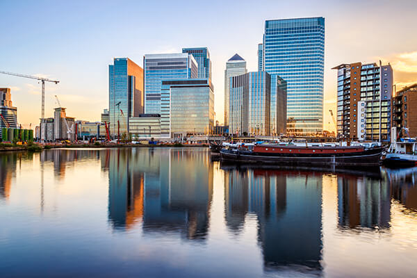 Canary Wharf in London at Sunset - Halo Financial