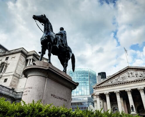 Bank of England Facade and Wellington statue in front