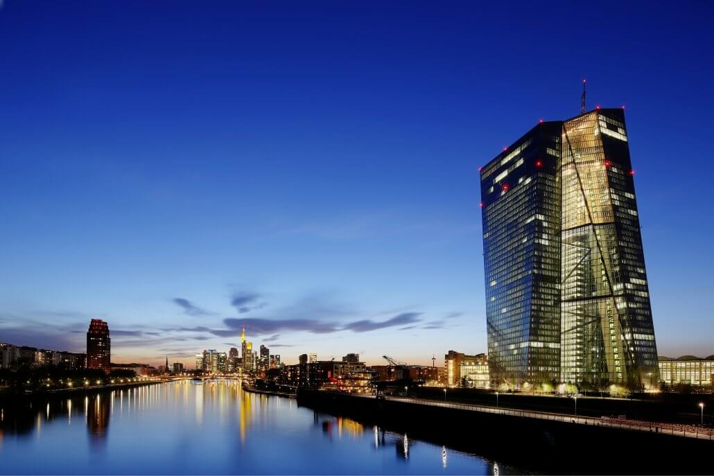 European Central Bank headquarters in the evening. Frankfurt, Germany
