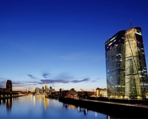 European Central Bank building in the evening