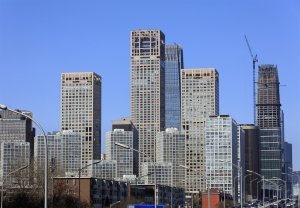 Skyline of modern buildings in Beijing's Central Business District. Beijing, China
