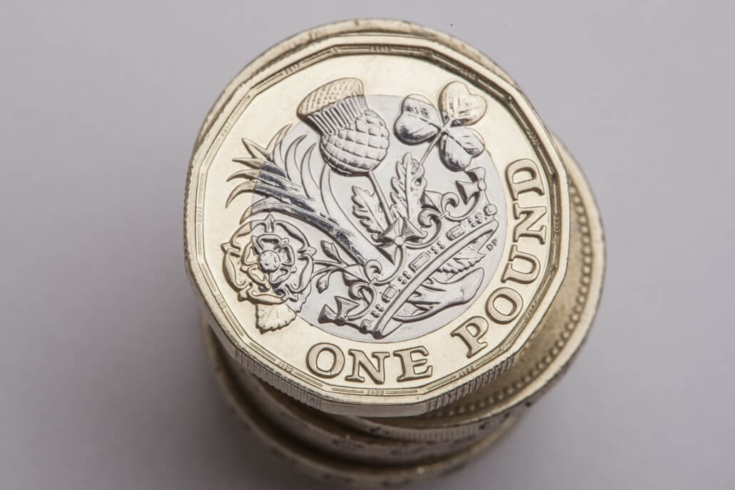 New British sterling one pound coin as Sterling