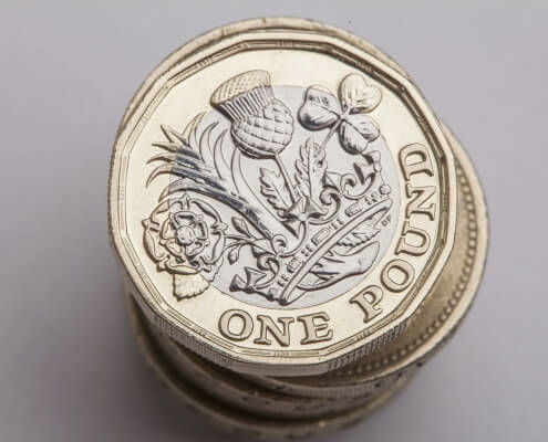 New British sterling one pound coin as Sterling