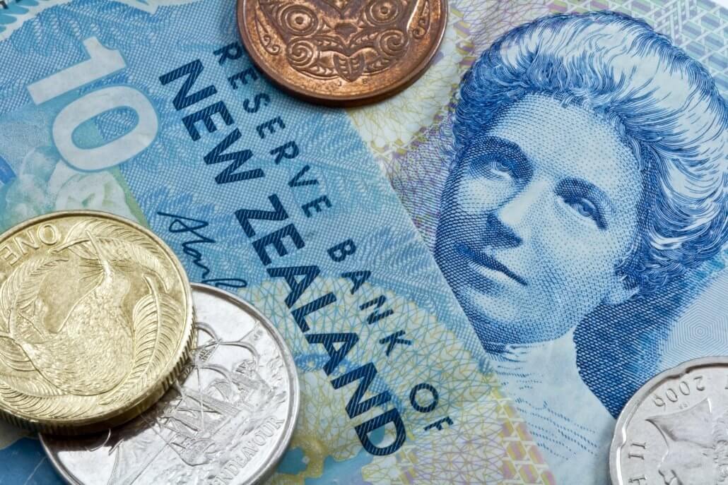 Ten New Zealand dollar with coins signed by the Reserve Bank of New Zealand