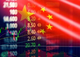 China stock market exchange / Shanghai stock market analysis forex indicator of changes graph chart business growth finance money crisis economy and trading graph with China flag as Chinese economic data slumps