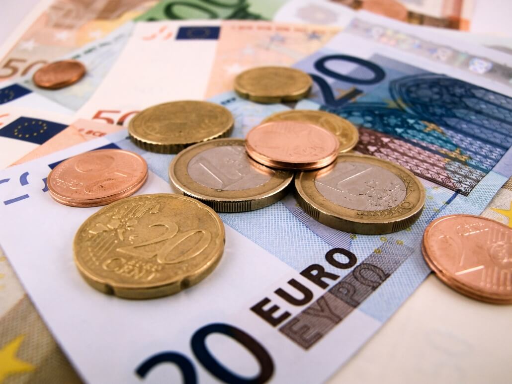 Euro coins and banknotes