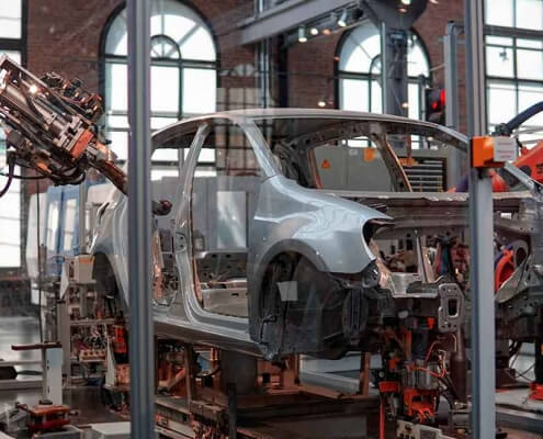 manufacturing a car on the production line