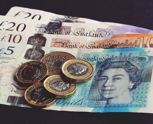 Assorted Sterling bank notes and pound coins