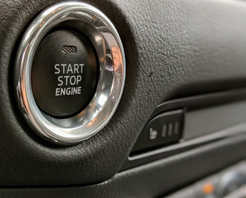 close view of a car start button