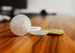 US dollar denominations coins on table