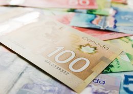 Money from Canada: Canadian Dollars. Bills spread and variation of amounts.