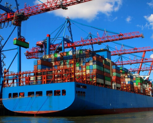 containers on a cargo ship