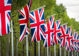 The Mall decked out with UK flags during Queen Elizabeth II funerals in London, UK
